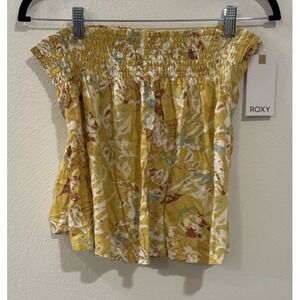 Roxy Skirt Womens Large L Yellow Hawaiian Floral Print Mini NWT